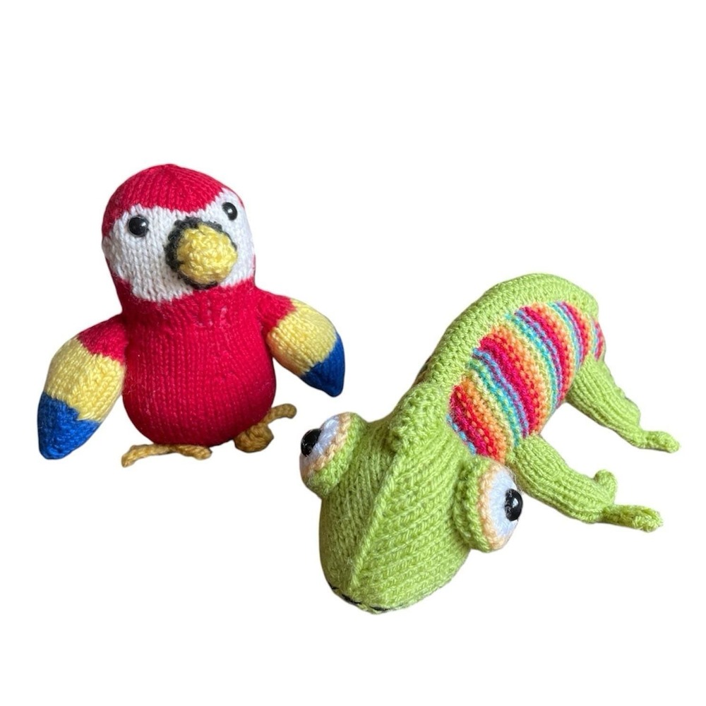 Handmade Chameleon‎ Lizard Parrot Colorful Toys Rainforest Animals Set of Two